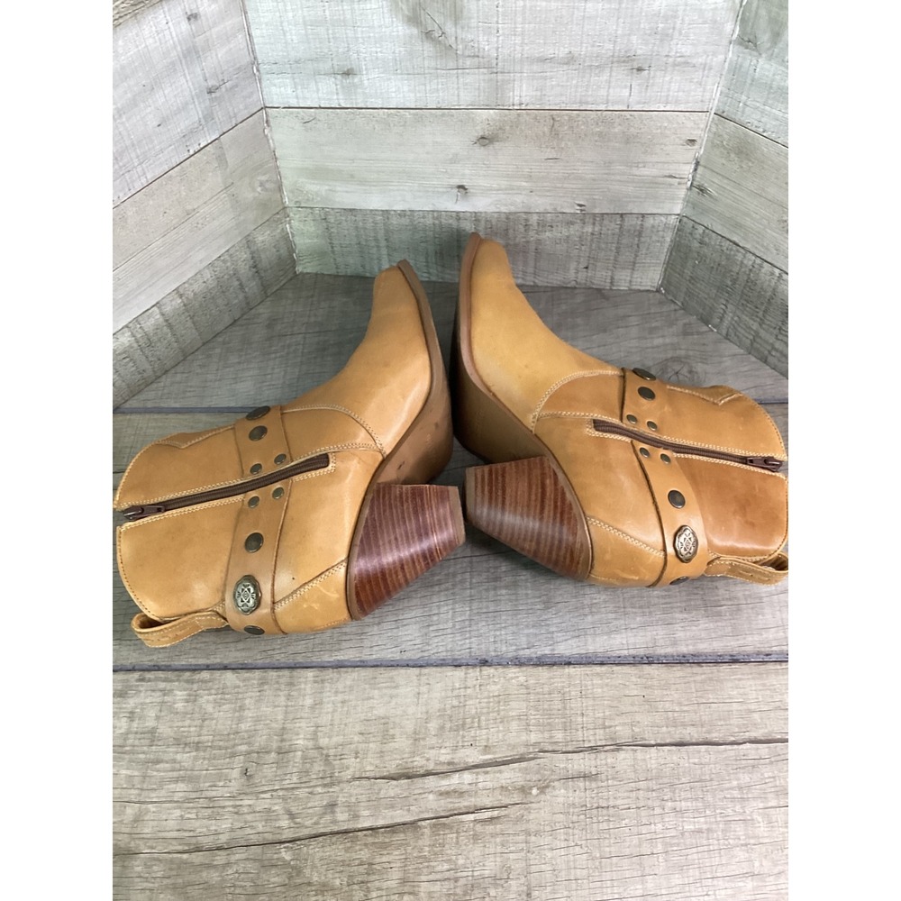 Durango Tan Leather Harness Ankle Boots Womens 9 M Western Pointed Toe RD2502 - Picture 6 of 8